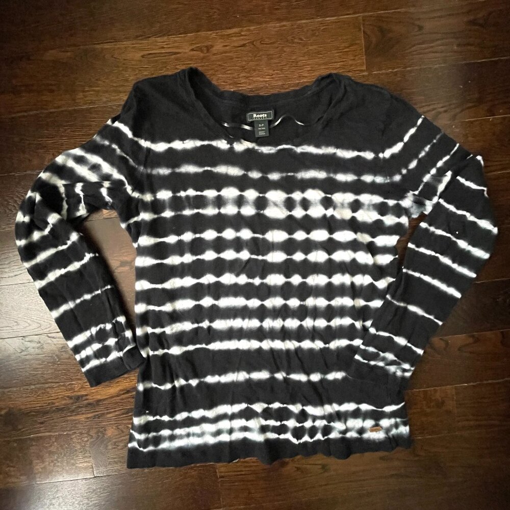 Roots Tie-Dye 100% Linen Long Sleeve Black and White Jersey-Size Small